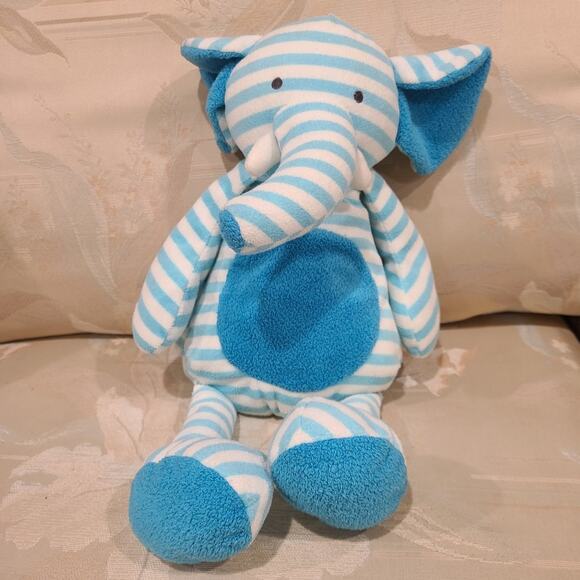 Giggle Baby Elephant Velour and Terrycloth Blue White Stripes Manhatten Toy 16" - Picture 1 of 3